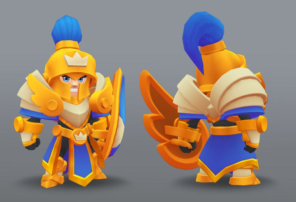 3D model for the Champion Armor set in Nonstop Knight 2. This was when we were thinking that the back accessory might be able to go on the arm and used in combat to help.