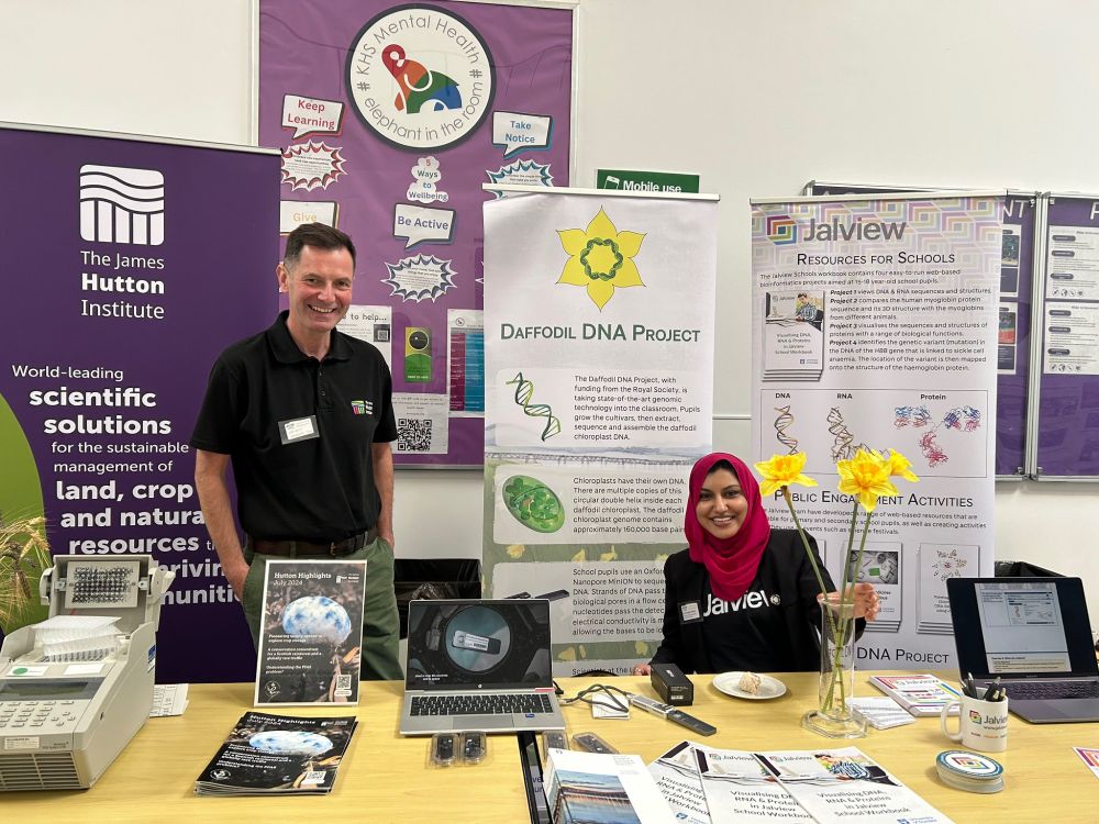 Jalview, Daffodil DNA and James Hutton Institute exhibition booths at the ASE 2025 Conference in Cupar, Scotland.