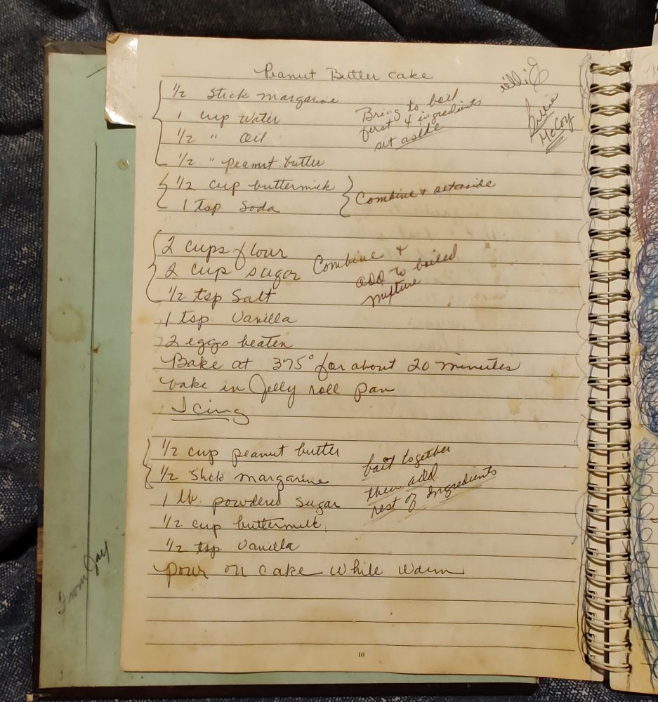 Photo of handwritten recipe for peanut butter cake