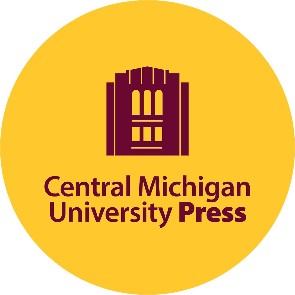 Round golden circle with maroon tower within it. Maroon words CENTRAL MICHIGAN UNIVERSITY PRESS.