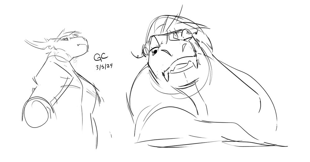 Herman (dragon) standing up and leaning down way into the viewer's space.