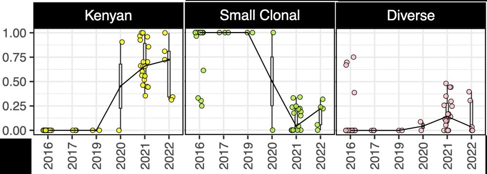 Figure of from research paper showing the dynamics of maize pathogen straints over time (years)