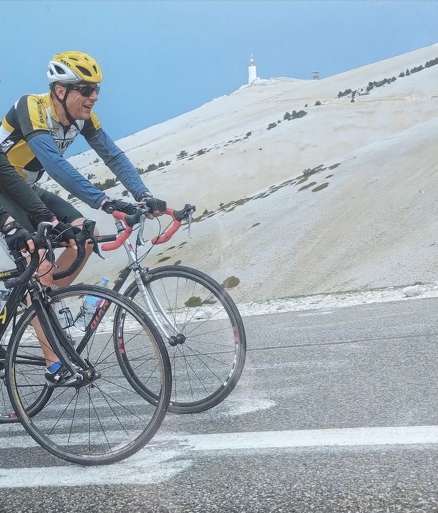 A male race biker ascending on Mont Ventoux in Southern France
