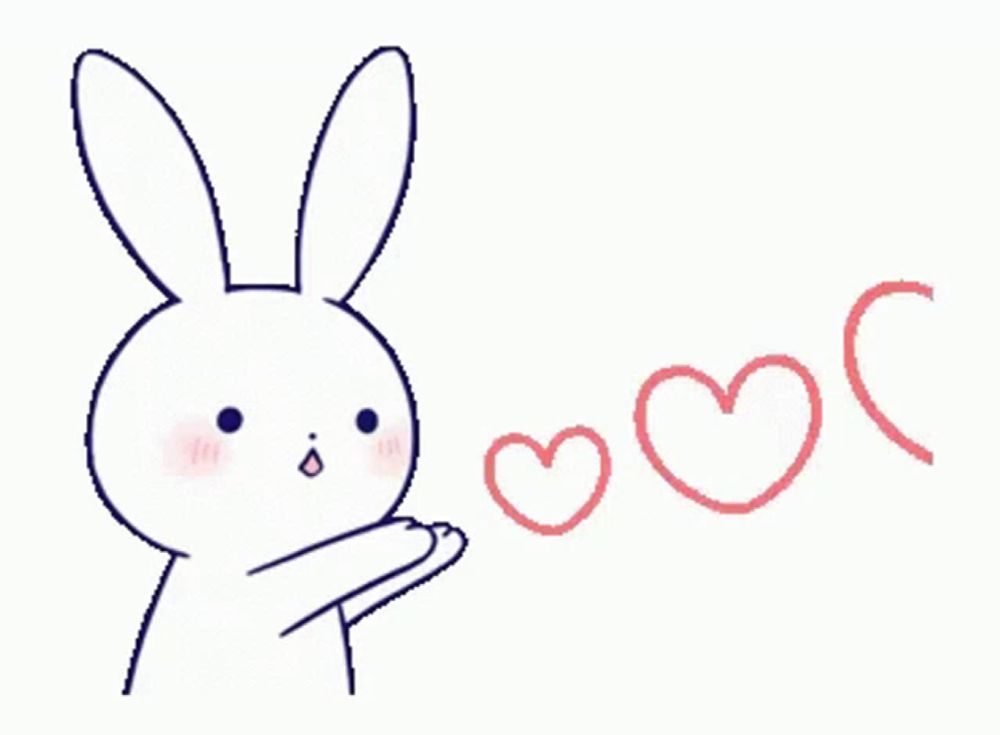 a drawing of a rabbit with hearts coming out of its mouth