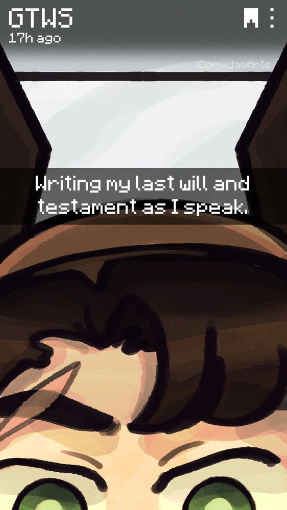 a half shot of scars face hiding in the bathroom, with the caption "writing my last will and testament as I speak" posted 17 hours ago by scar