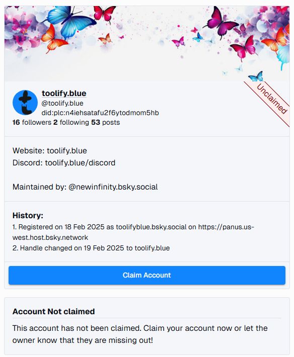 Unclaimed account on toolify.blue