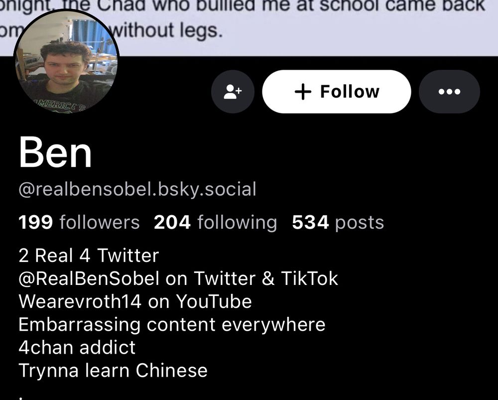 realbensobel.bsky.social a profile with offensive posts