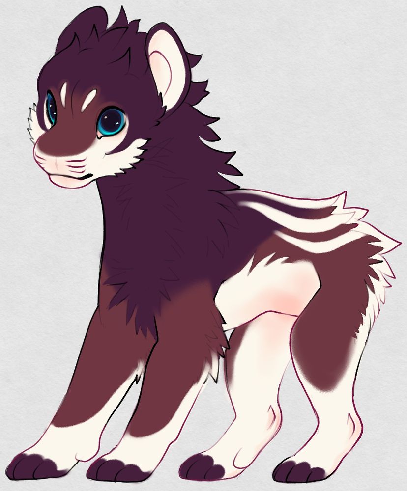 The evoloon but fullbody refrence it has brown fir and white markings looking something like a tapir or a sable antelope 