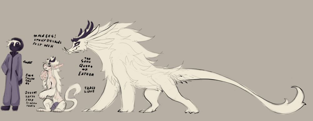 Tiamat again same from last its cropped a little odd for clarity
Then there's her half naked to show off her pale ass fur and her crown (the antlers are the crown of ether!)
And her big Ole ether forme w antlers 