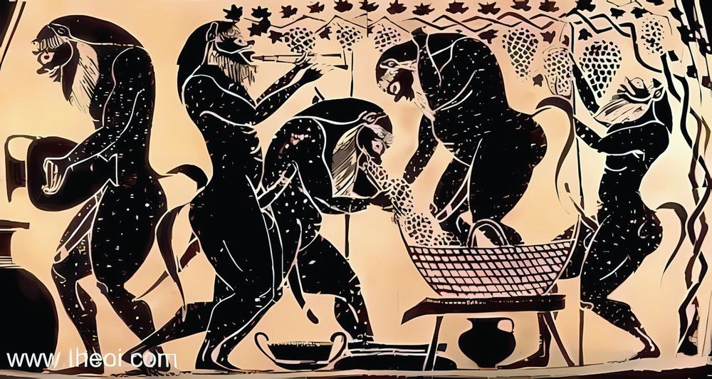 THE SEILENOI (Silens) were elderly, rustic spirits (daimones) in the train of the god Dionysos. They were sons of the elder Seilenos (Silenus) and the fathers of the tribes of Satyrs and Oreiades (mountain nymphs).

Seilenoi were depicted as fat, elderly, white-haired men, with snub noses, balding heads, and the ears and tails of asses. They were sometimes covered in fluffy white hair and occasionally sported a pair of ox horns.

The name Seilenos is derived from the words seiô, "to move to and fro," and lênos, "the wine-trough."