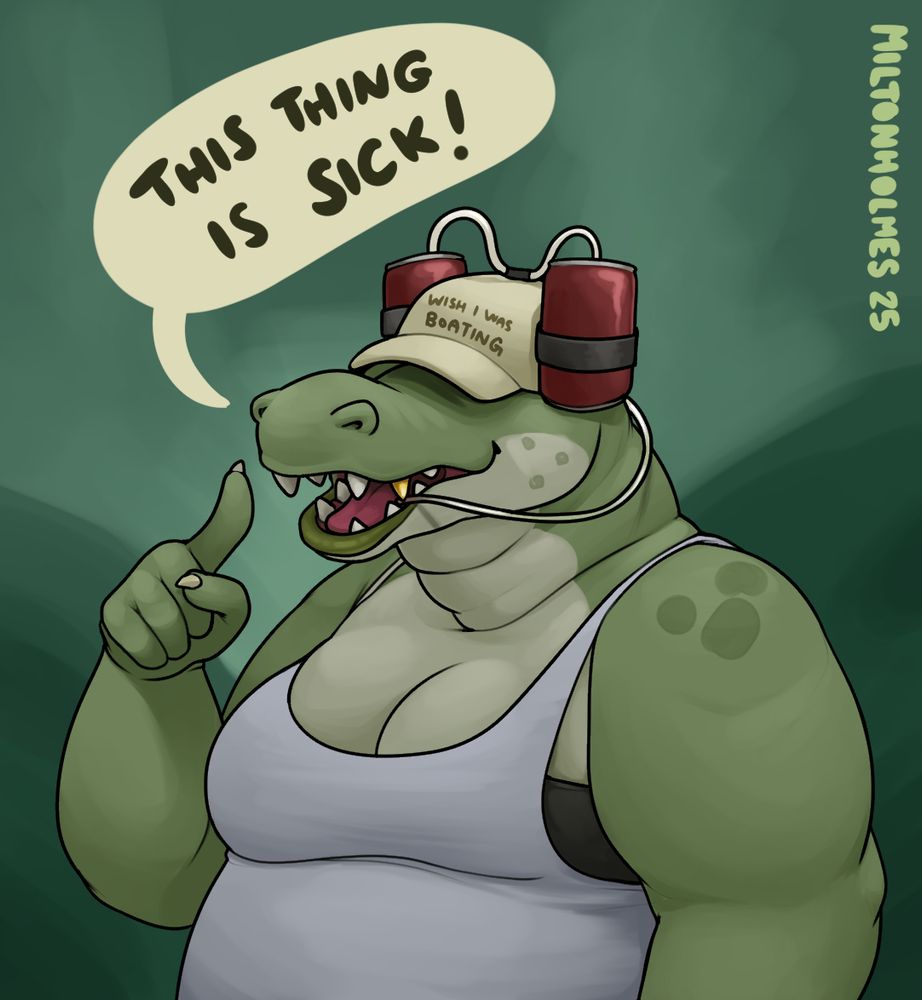 crocodile is stoked about their new drink hat