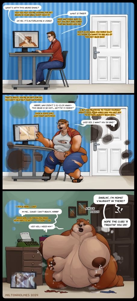 man turns into pregnant anthro bear lady, warping into a new reality where she's always been this way. 