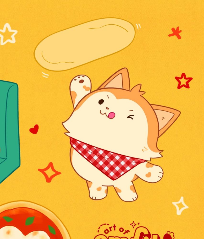 Cute cartoon dog throwing pizza dough in the air 