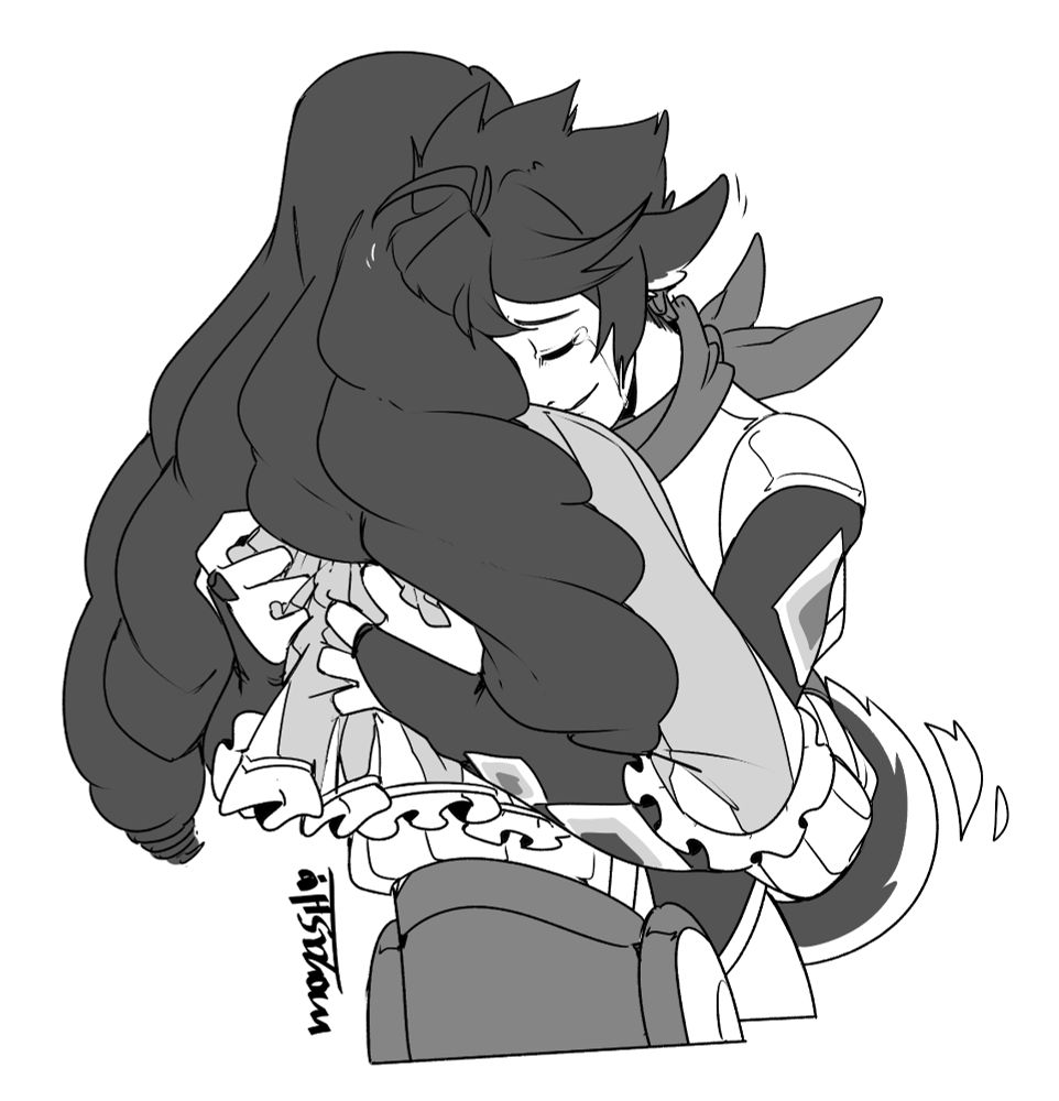 Kana crying into Forrest's shoulder and clutching his back. By Moyashi