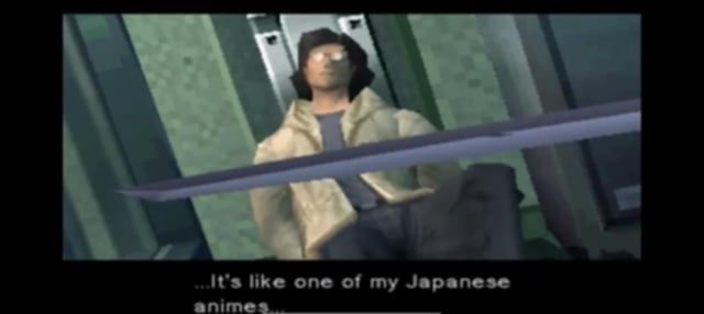 Otacon from Metal Gear Solid saying "It's like one of my Japanese animes" right before pissing all over himself.