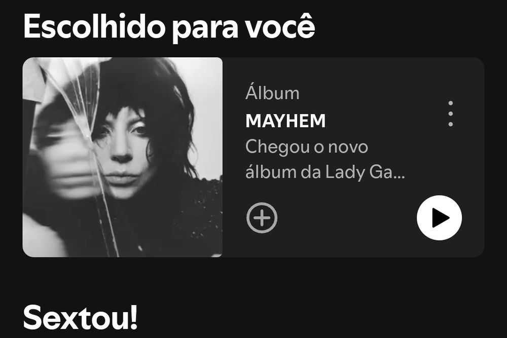 Capa do novo álbum da Lady Gaga: Mayhem, que mostra o rosto dela em preto e branco