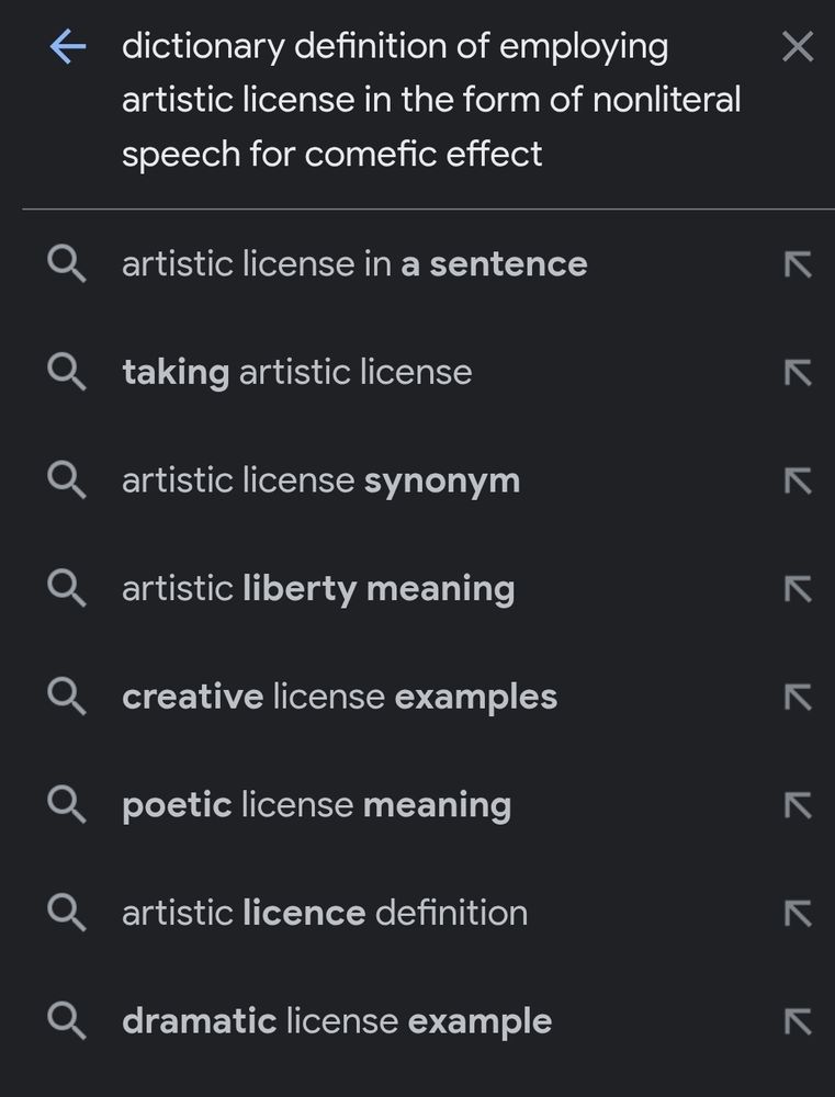 "dictionary definition of employing artistic license in the form of nonliteral speech for comefic effect"