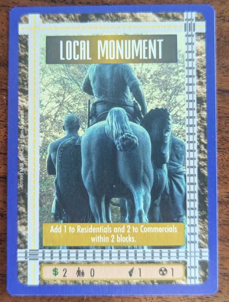 Sim City CCG card "Local Monument." The photo is quite bad.