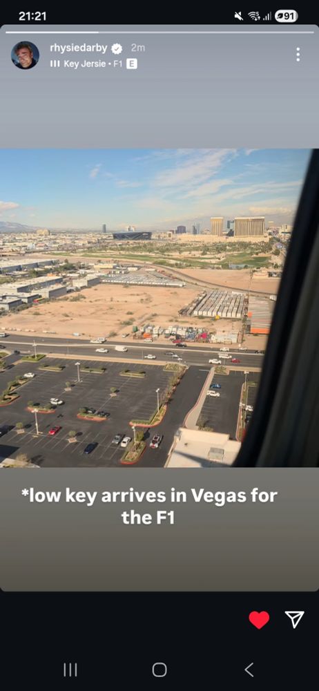 Screenshot of Rhys Darby's instagram story about landing at Vegas airport