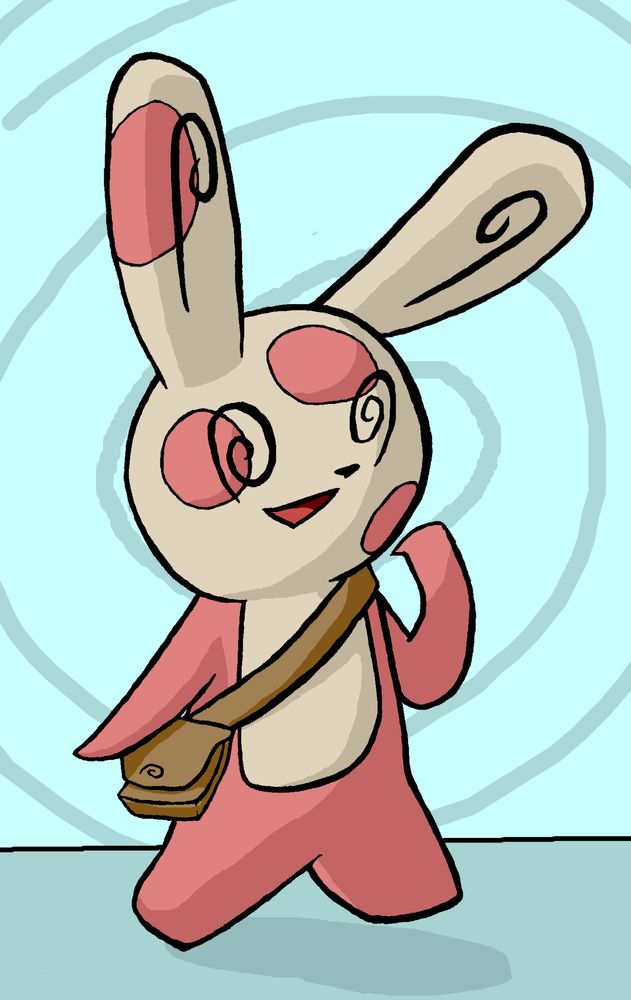 A spinda with a saddlebag over their shoulder