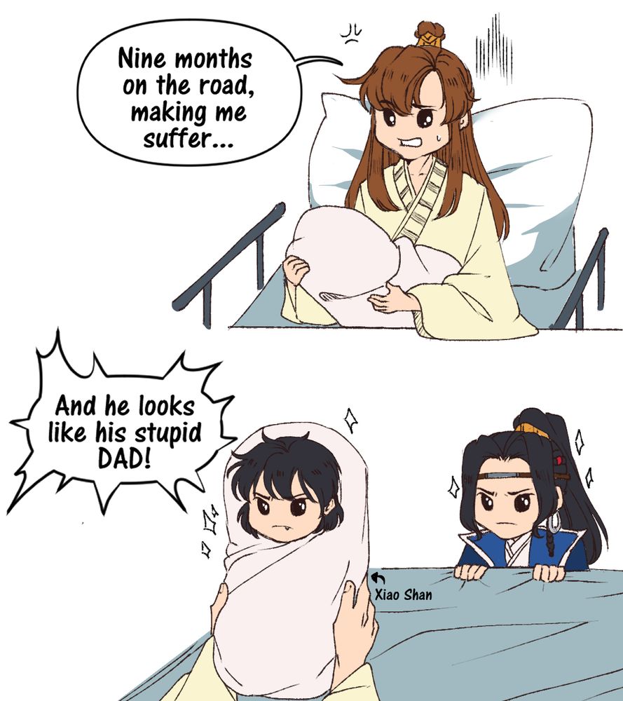 Top text: Nine months on the road, making me suffer...
Bottom text: And he looks like his stupid dad!