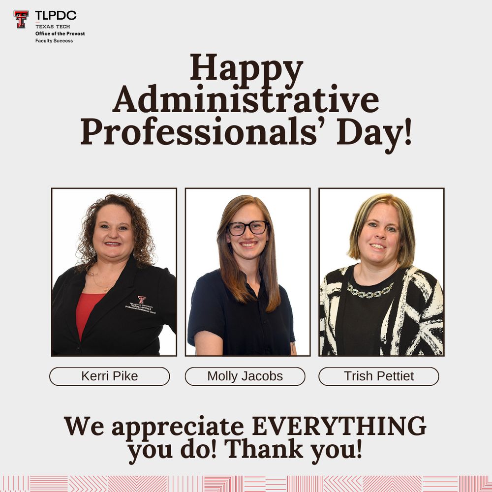 Happy Administrative Professionals' Day flyer with photos of Kerri, Molly, and Trish