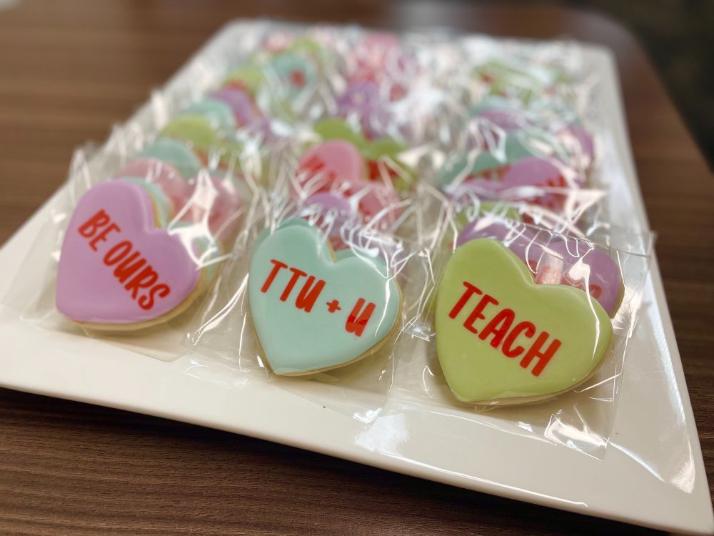 Heart shaped cookies with valentines day related messages