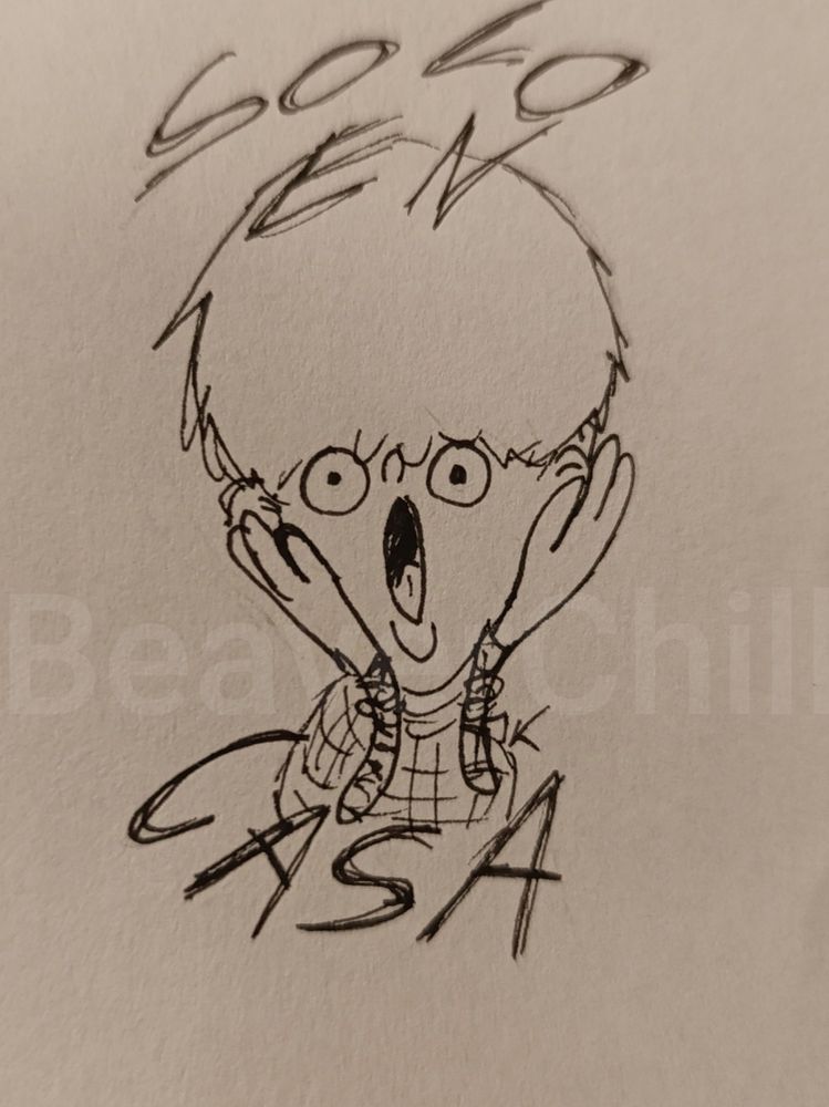 Dibujo tradicional donde aparece Macaulay Culkin pero de niño y donde interpretaba el personaje de Kevin en la película de Solo en casa , en el dibujo se ve más cabezón , las manos más grande y haciendo la pose más característica de toda la peli: La de ponerse las manos en la cara con cara de sorpresa.