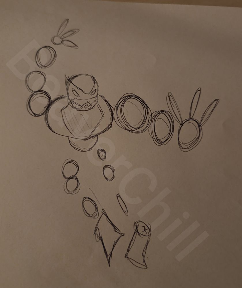 Dibujo tradicional del protagonista del videojuego Vectorman imitando la pose de la portada la cual es como medio saltando el pie derecho apoyado , el izquierdo a un lado ,  el brazo izquierdo hacia atrás y la mano derecha hacia delante como si estuviera chocando los cinco.