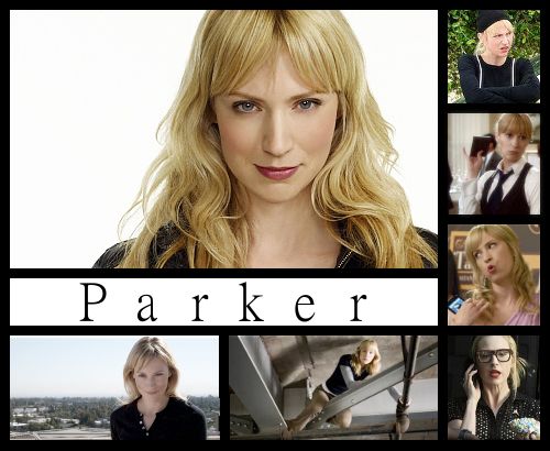 Collage of pictures of Parker from Leverage 