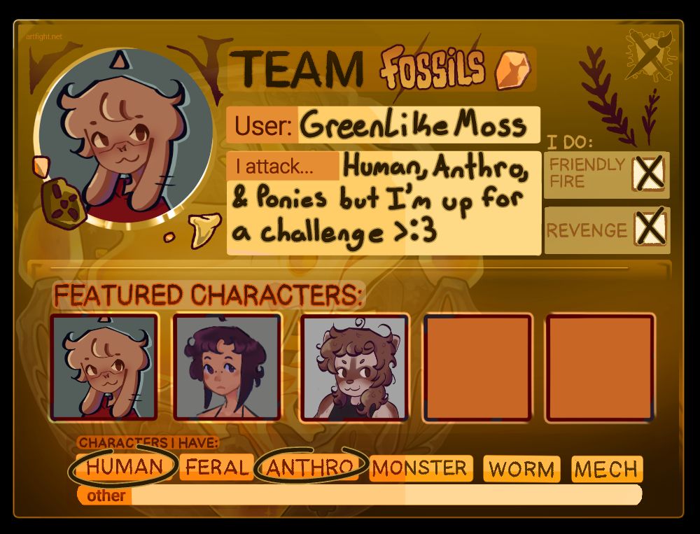 My art fight profile card