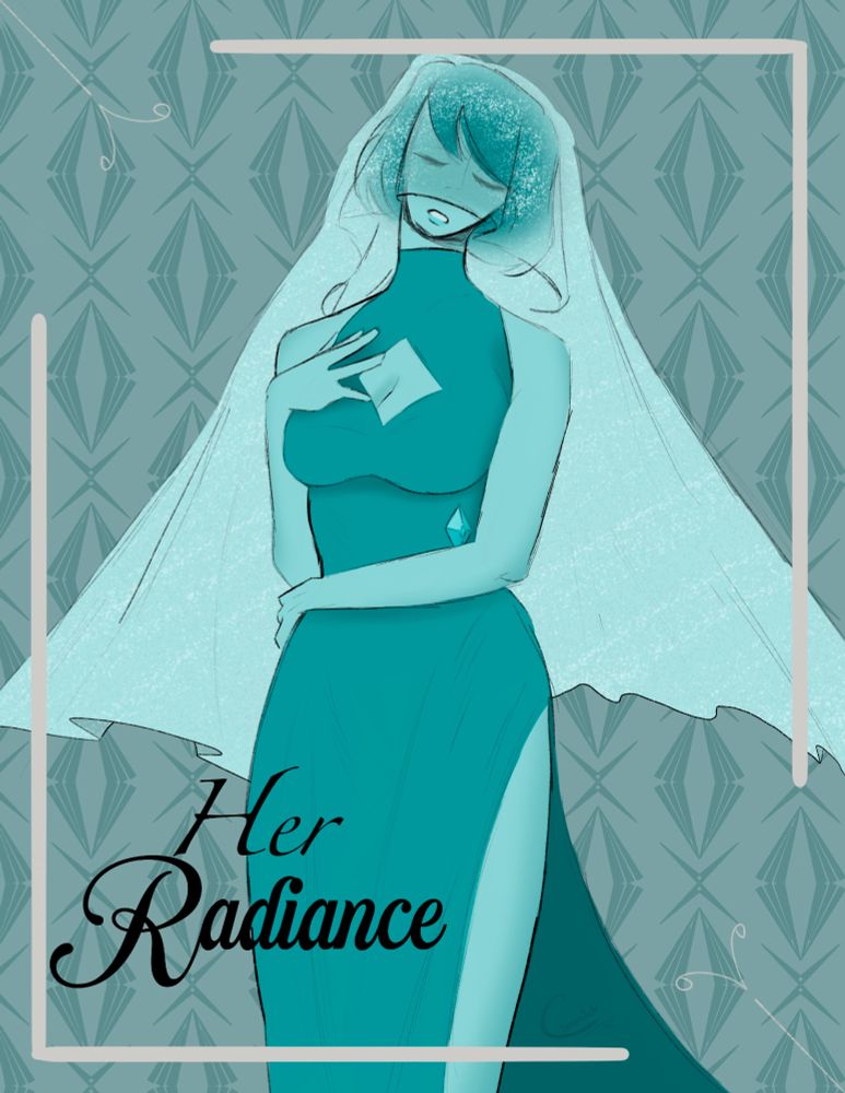 text on screen says "Her Radiance" as a diamond holds herself, her veil flowing around her. her face is slightly visible through the veil, her eyes closed in a serene expression