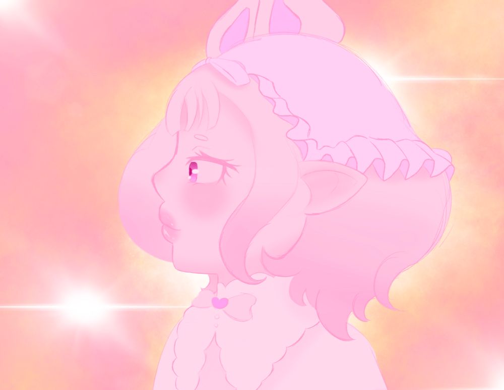 profile view of a person in many shades of pink