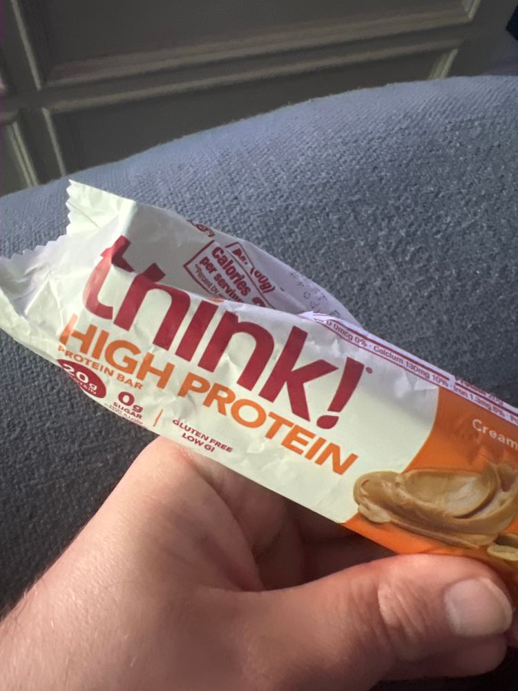 A think! high protein bar in creamy peanut butter