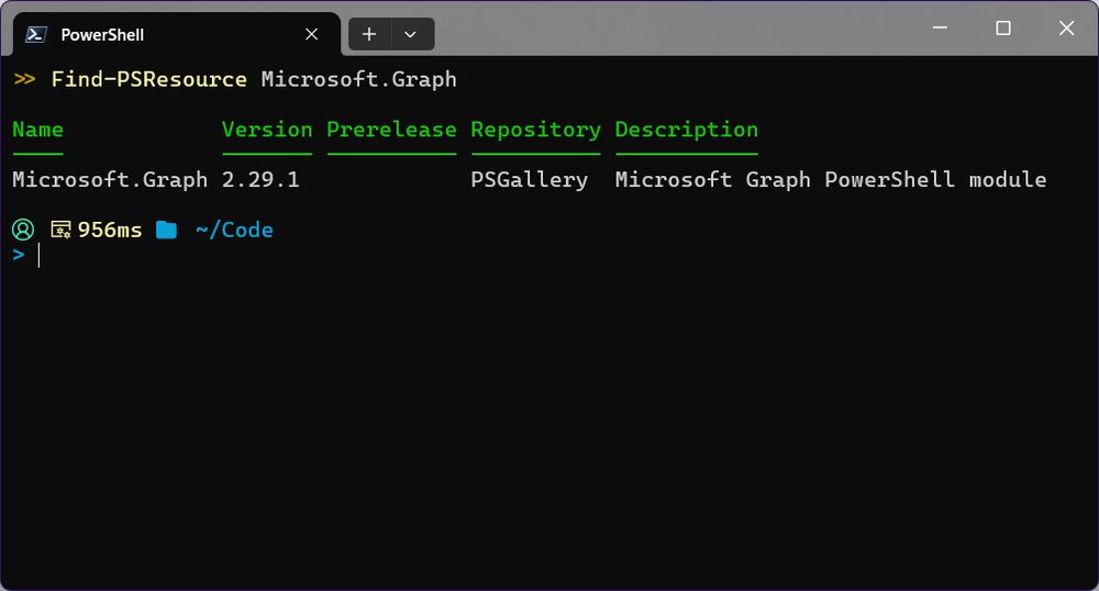 PowerShell> Find-PSResource Microsoft.Graph