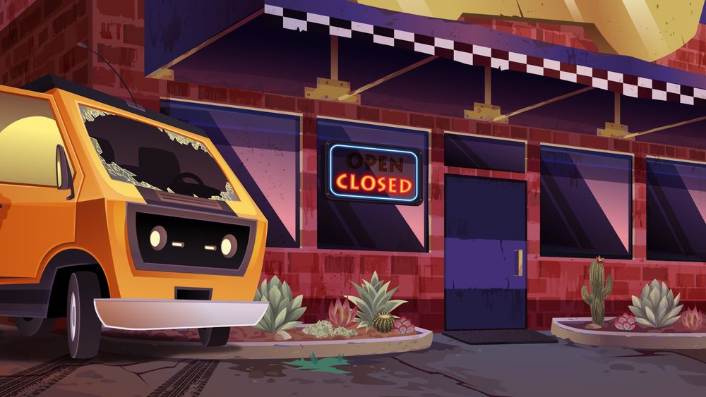 Auto-repair workshop close up background for the Mystery Skulls Animated Hellbent music video with part of Arthur's van in the scene