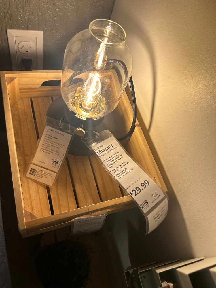 A glass lamp sitting on a bamboo tray. It’s $29.99. Why did I take a picture of a lamp? Idk it’s my equivalent of circling it in a magazine 