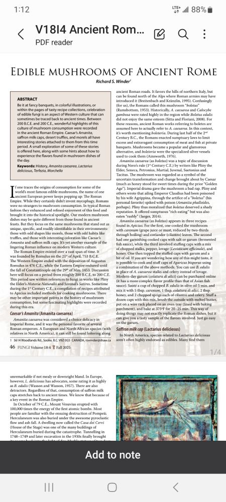 Excerpt of Article titled "Edible Mushrooms of the Roman Empire" by Richard Winder