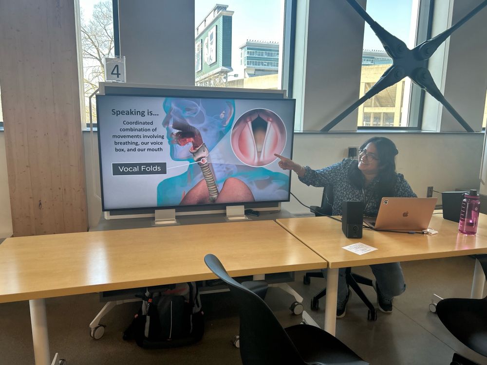 Aishwarya giving a presentation about the effects of Parkinson’s Disease on speech.