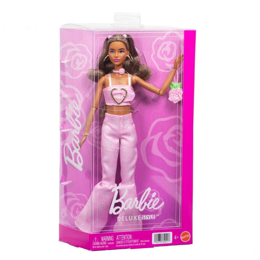 Barbie Deluxe Style Fashion Doll #12 in Pink Denim Crop Top and Flare Jeans JJN72