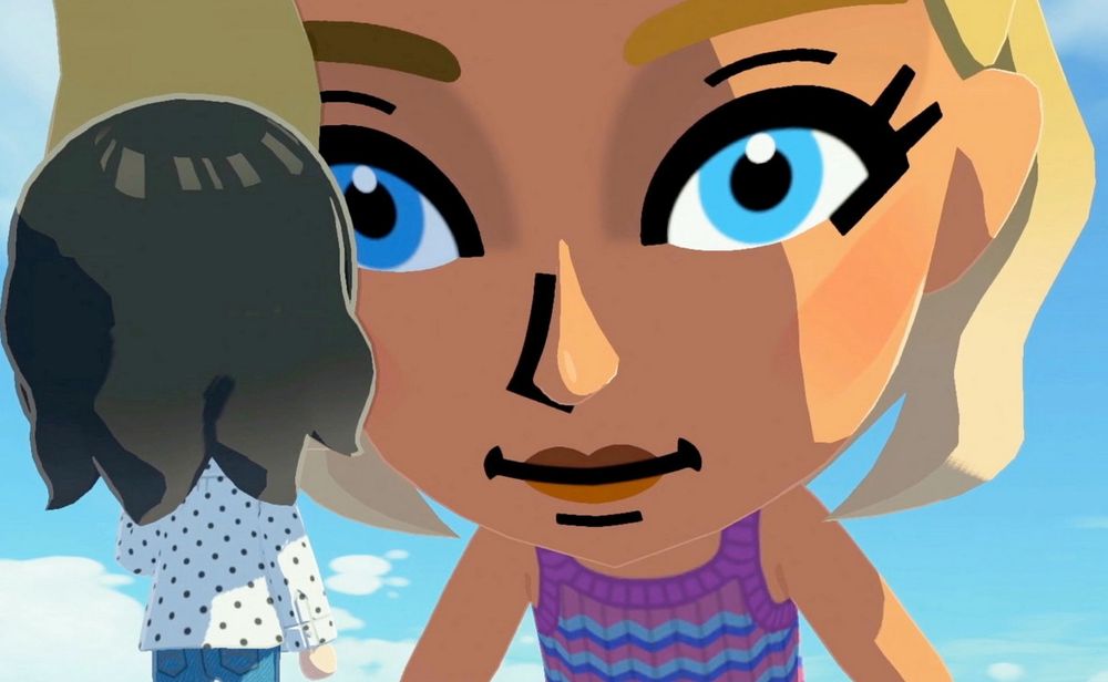 A giant ass Mii staring down a regular sized Mii