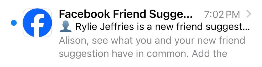 An email I got saying Rylie Jeffries is a new friend suggestion on Facebook 
