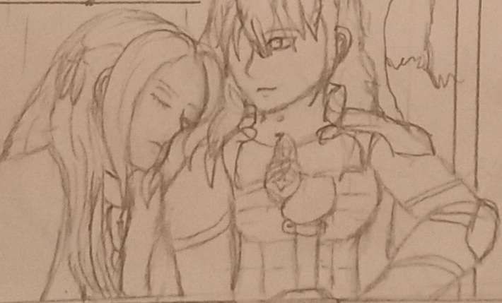 Edelgard se queda dormida sobre el hombro de Byleth