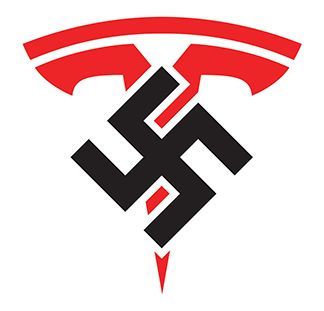 A Tesla logo overlaid with a Nazi swastika
