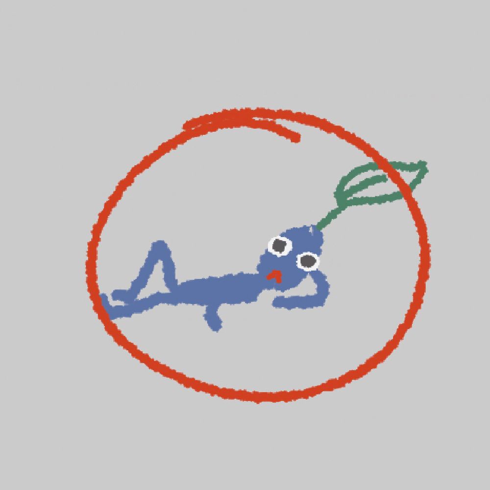 a laying down blue pikmin stares at the camera and is circles by a red circle