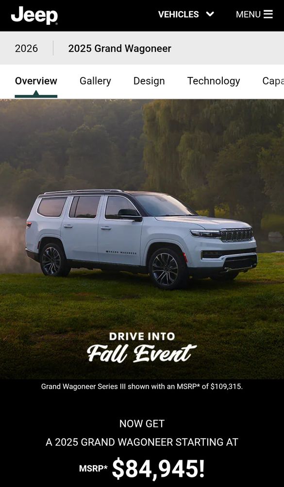 2025 Wagoner landing page showing MSRP of $84,945 and pictured as $109,315.