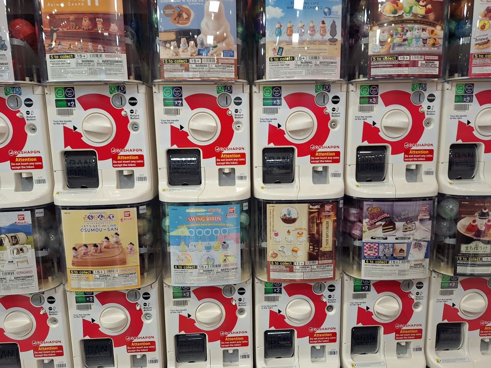 A bunch of Bandai gashopon machines