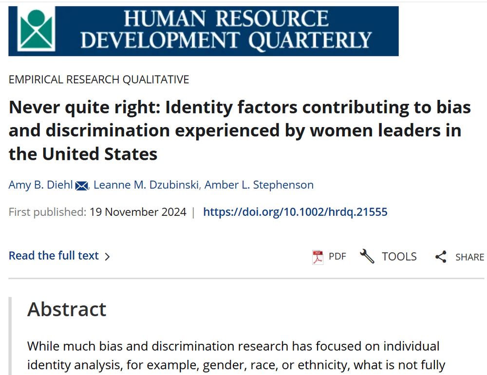 Human Resource Development Quarterly: Never quite right: Identity Factors experienced by women leaders in the United States by Amy Diehl, Leanne Dzubinski, Amber Stephenson