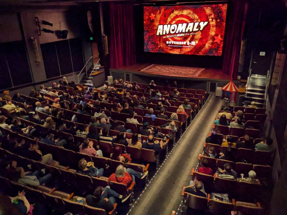 Photo from above of a nearly full Little Theatre.