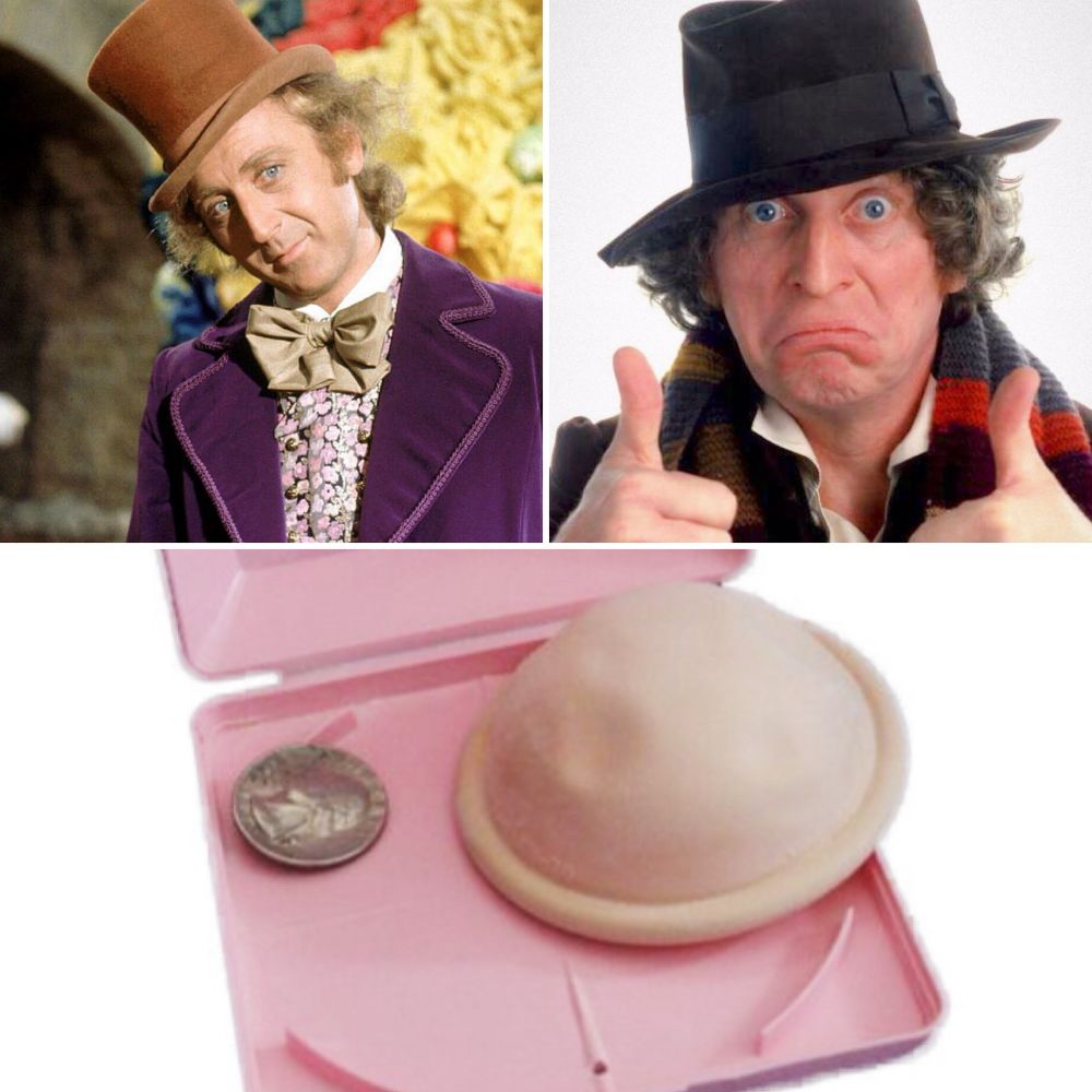 Gene Wilder as Wonka, Tom Baker as The Doctor and a Dutch Cap/diaphragm 